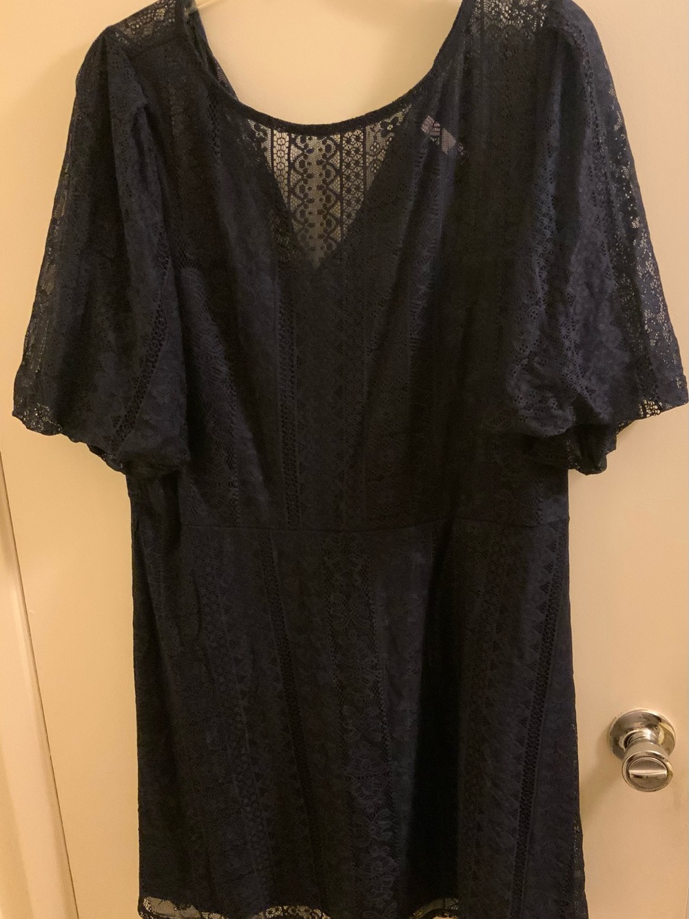 Xhilaration Navy Lace Midi Dress with Flutter Sleeves